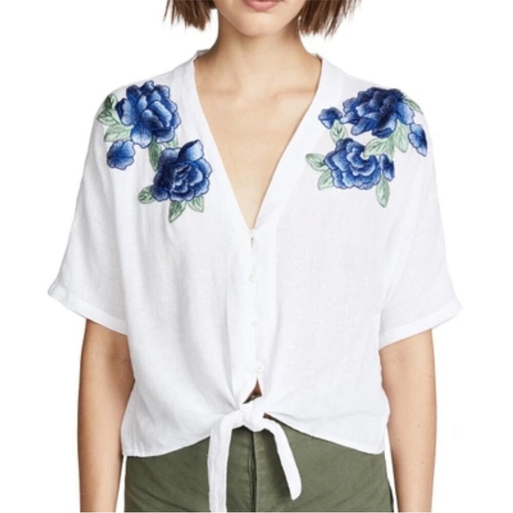 Rails Thea Embroidered Tie Front Crop Top Women Sz M Cottage Core Costal Casual
